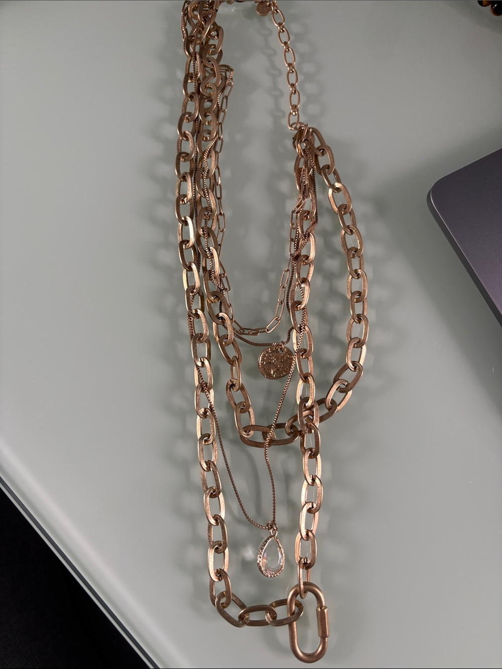 Layered Gold Chain Necklace with Pendant